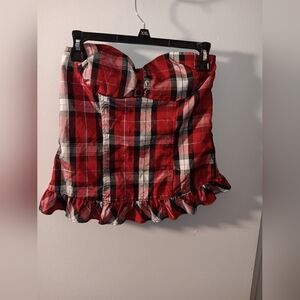Red Plaid Ruffle-Hem Mini Skirt